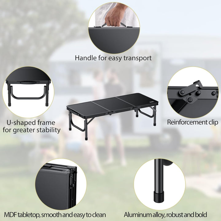Anbte Campingtisch Klapptisch 87x40x26cm(LxBxH) mit Dicker Aluminium Rahmen Niedriger Picknicktisch