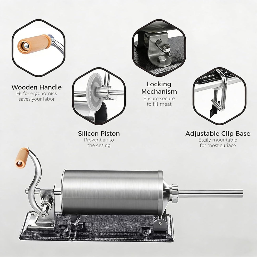 MZTOGR Wurstfüller Wurstfüllmaschine, horizontale Küchen-Edelstahl-Wurstfüllmaschine mit Saugfuss, p