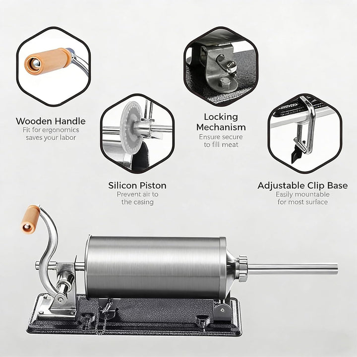 MZTOGR Wurstfüller Wurstfüllmaschine, horizontale Küchen-Edelstahl-Wurstfüllmaschine mit Saugfuss, p