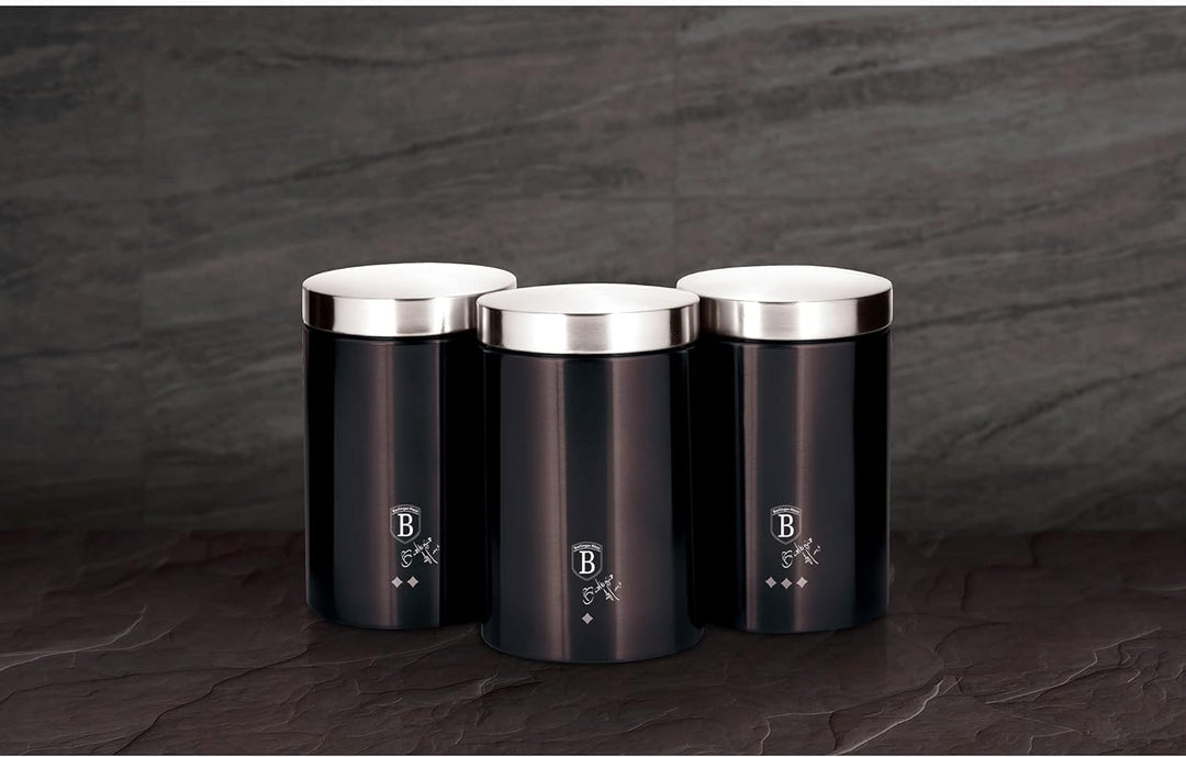 Berlinger Haus Carbon Pro Brotkasten Set + 3er Set Küche Vorratsdosen Edelstahl, Behälter für Brot u