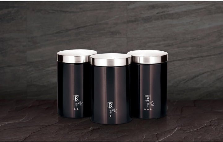 Berlinger Haus Carbon Pro Brotkasten Set + 3er Set Küche Vorratsdosen Edelstahl, Behälter für Brot u