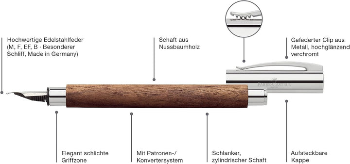 Faber-Castell 148581 - Füllfederhalter AMBITION Nussbaum, Federbreite F, inkl. Geschenkverpackung un