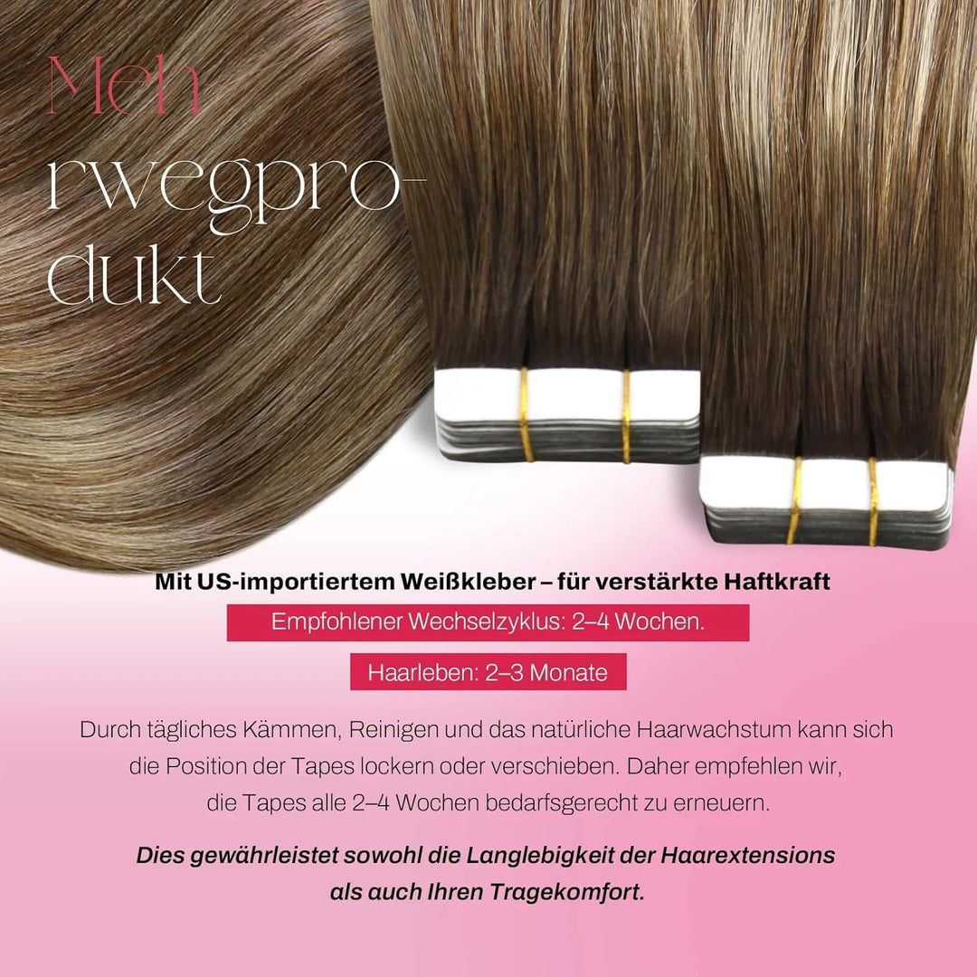 Moresoo Tape in Extensions Echthaar Blonde Haarextension Echthaar Tape Dunkelbraun bis Hellbraun mit