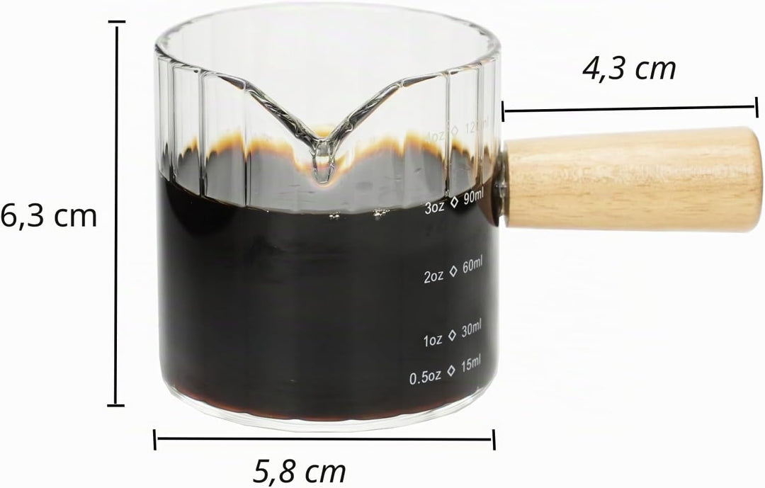 Espressotassen 2er-Set, 118 ml Espresso-Shotgläser mit Holzgriff, Tassen mit V-förmigen Ausgiessern,