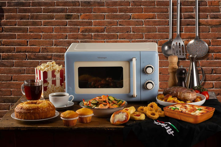 Ariete 3960 Mikrowelle Vintage, 800 W, Fassungsvermögen 20 l, 3 Funktionen, 6 Kochstufen, Timer, hel