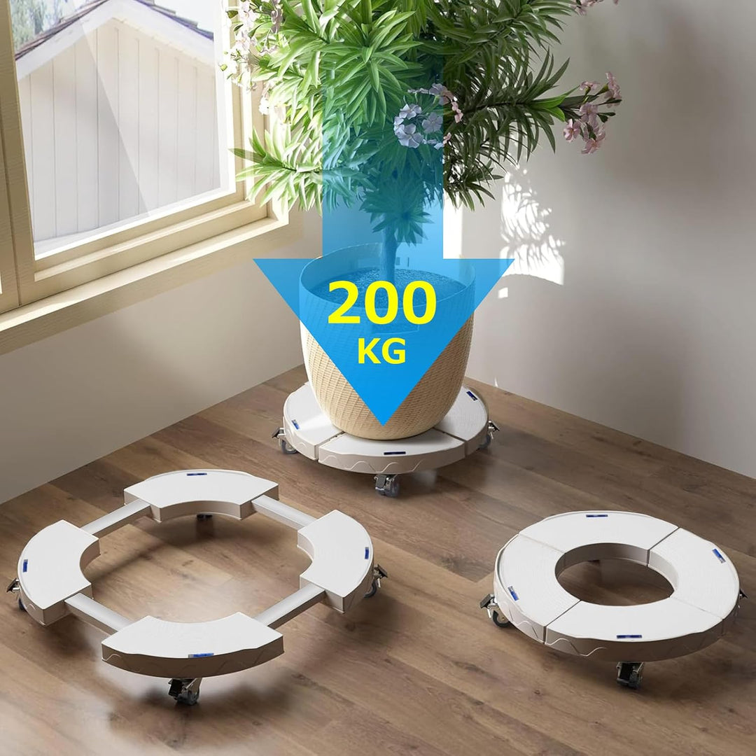 DEWEL Pflanzenroller Aussenbereich mit Feststeller Ø 38 x 45 cm, Rollbrett Pflanzen Rund mit 4 Wasse