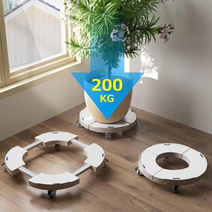 DEWEL Pflanzenroller Aussenbereich mit Feststeller Ø 38 x 45 cm, Rollbrett Pflanzen Rund mit 4 Wasse
