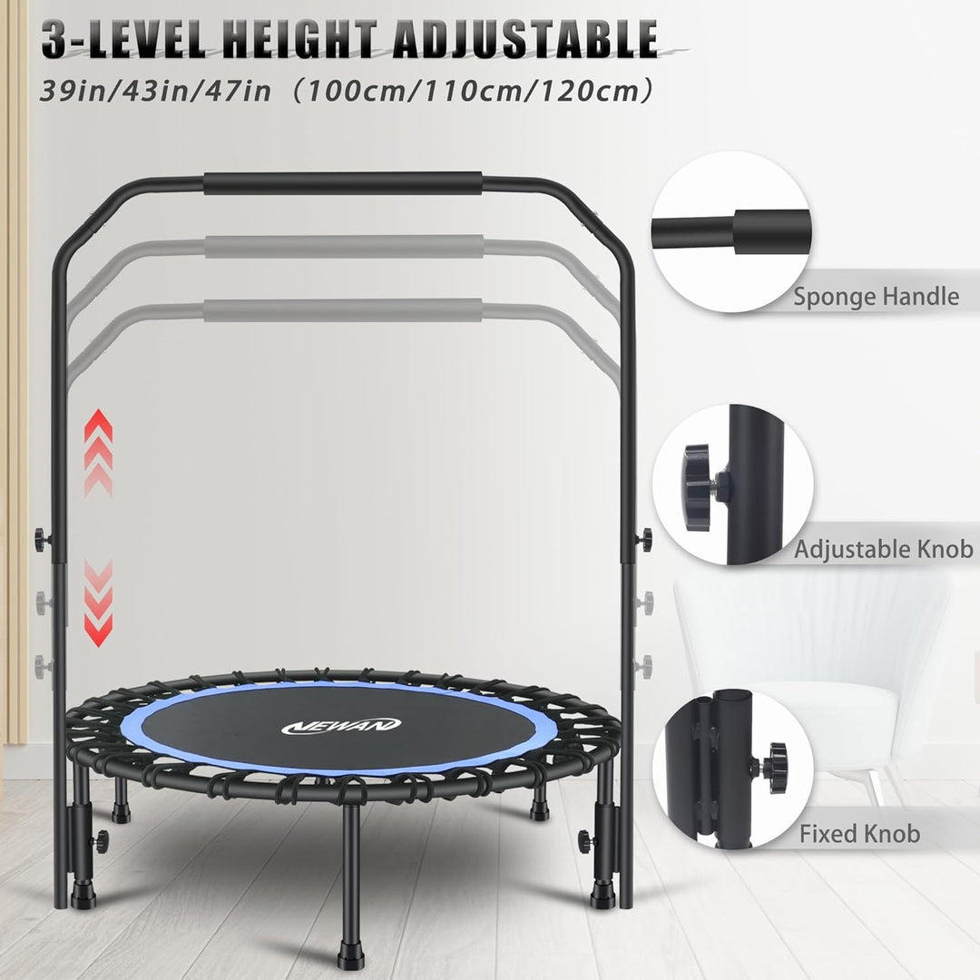 Newan Leises Mini-Trampolin mit verstellbarem Griff, Fitness-Trampolin, Bungee-Rebounder, Springen,