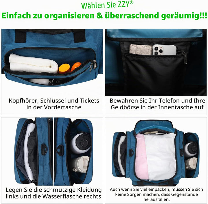 Sporttasche Reisetasche Fitness Tasche mit Schultergurt Wochenendtasche für Damen und Herren (Blau,