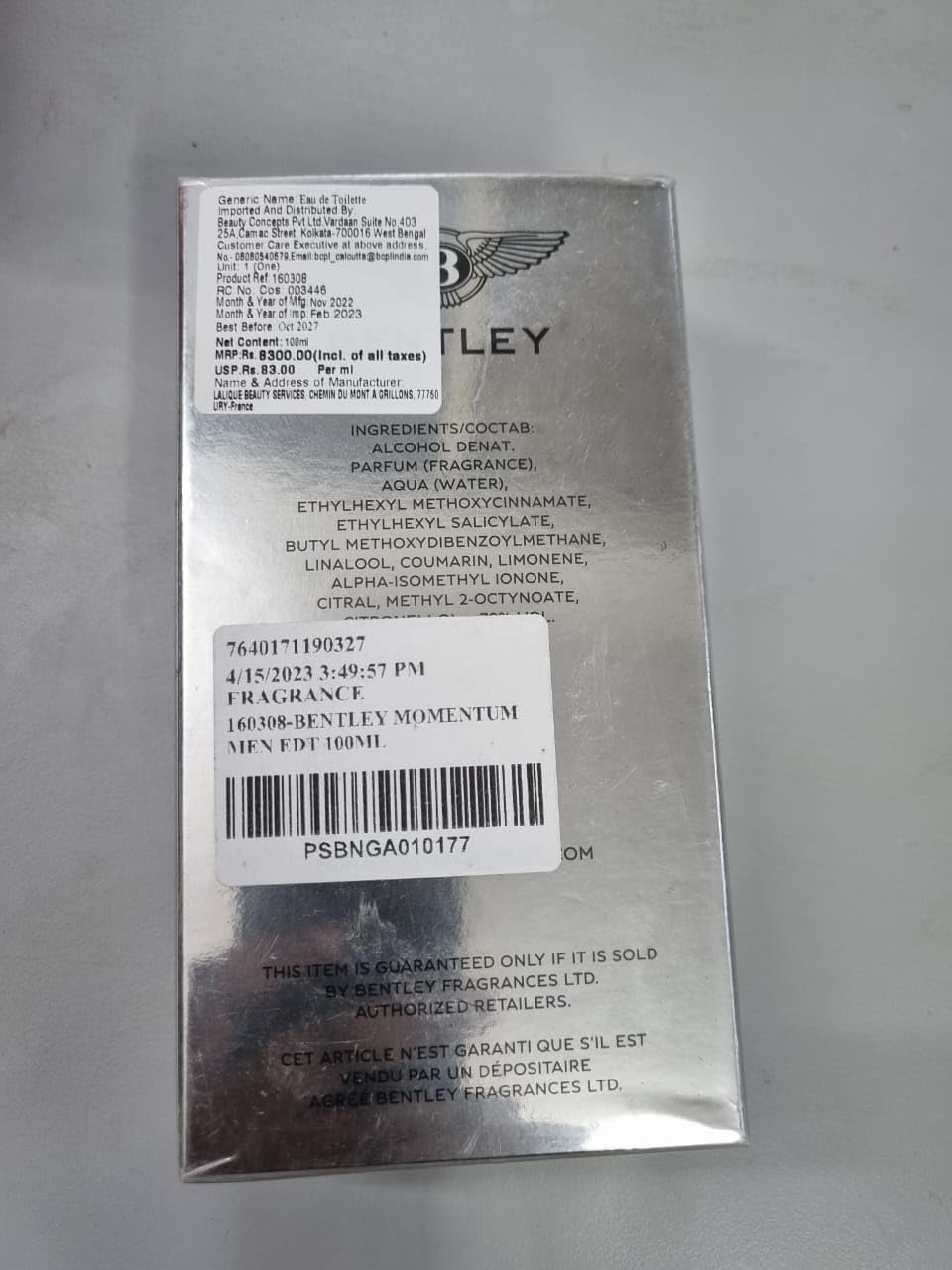 Bentley Momentum EDT Natural Spray, 1er Pack (1 x 100 ml)