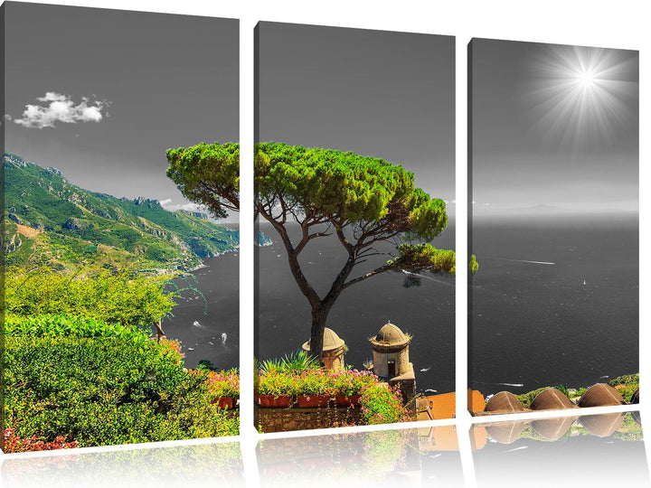 Pixxprint Baum am Mittelmeer als Leinwandbild/Grösse: 3 Teilig (120x80 cm) cm/Wandbild/Kunstdruck/fe