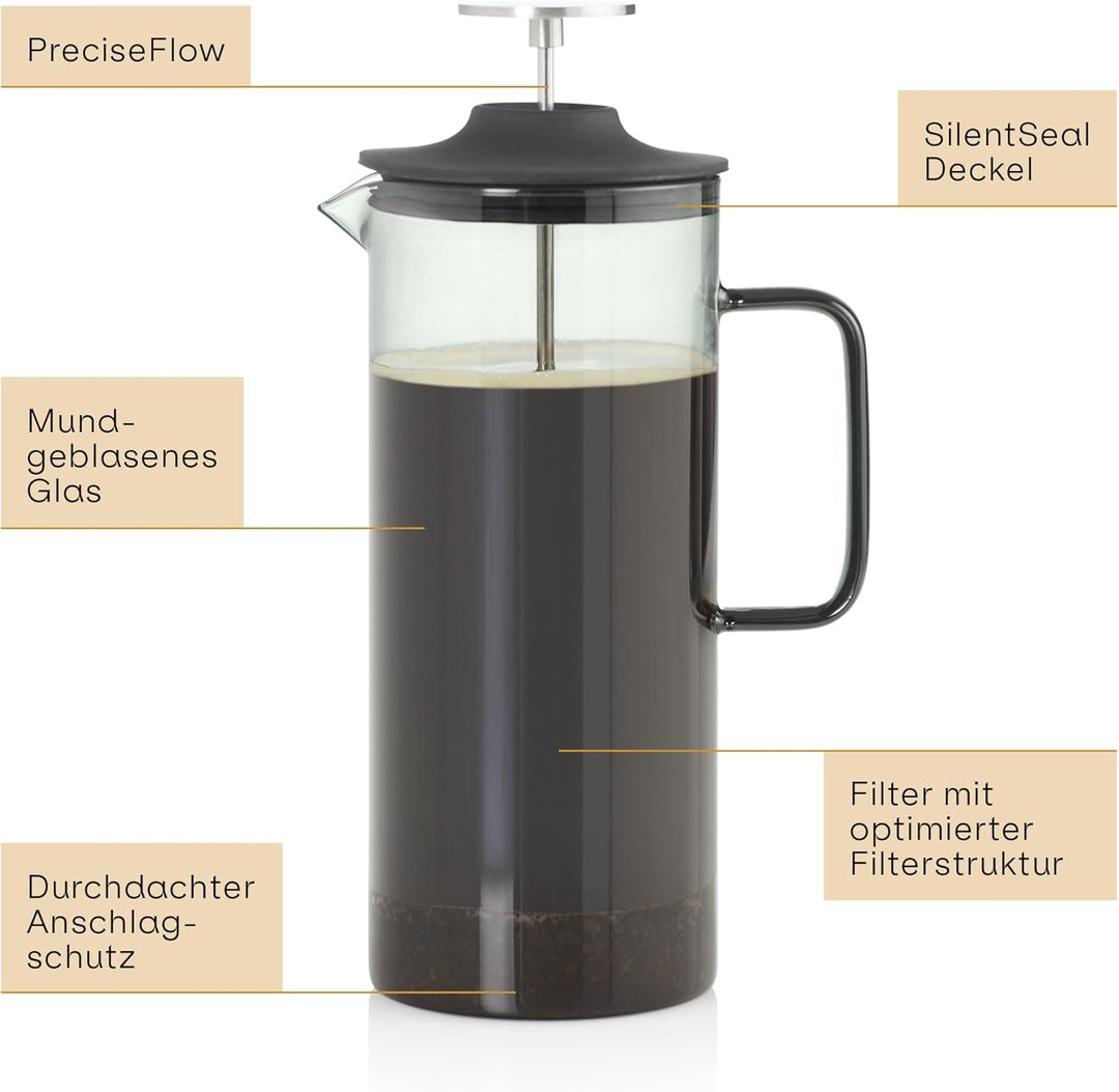 AdHoc MC81 French-Press-Kaffeebereiter Impact | 1000 ml | Mundgeblasenes Borosilikatglas & Edelstahl