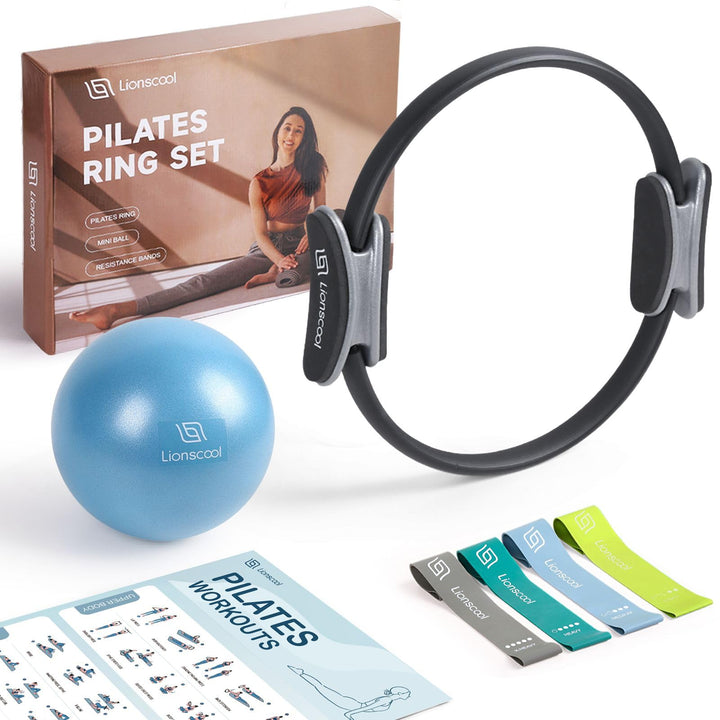 LIONSCOOL Pilates-Ring-Set – 14“/35cm Magic Circle mit Doppelgriffen – Inkl. platzfestem Miniball, W