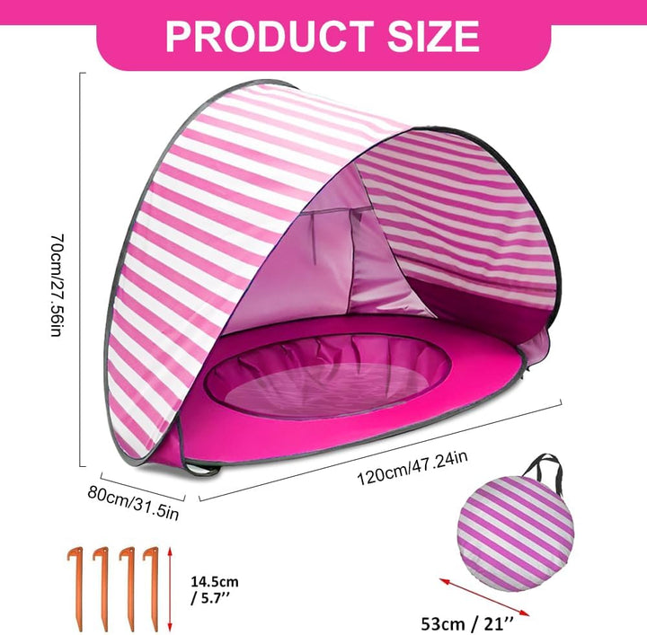 Strandmuschel Pop Up, Baby Strandmuschel mit Mini Pool, Baby Strand Zelt mit UV-Schutz 50+, Pop Up S
