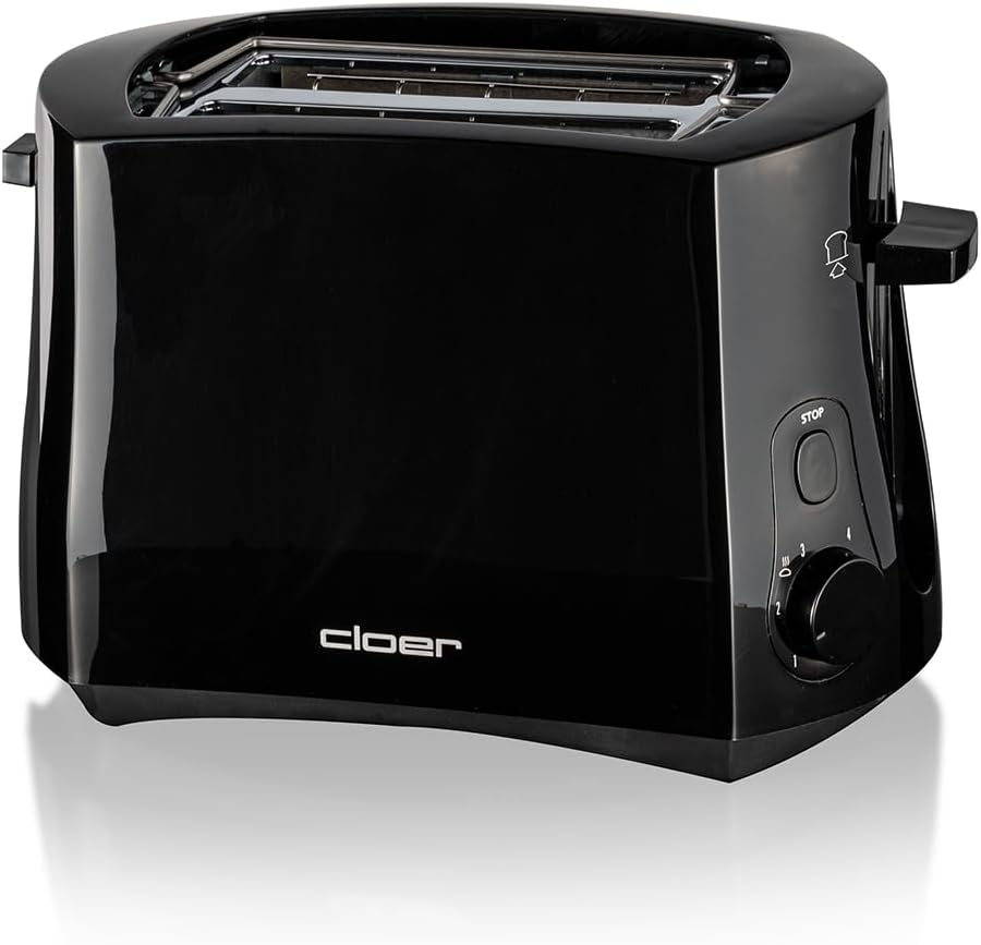 Cloer 3310 Cool-Wall-Toaster, 825 W, für 2 Toastscheiben, integrierter Brötchenaufsatz, Krümelschubl