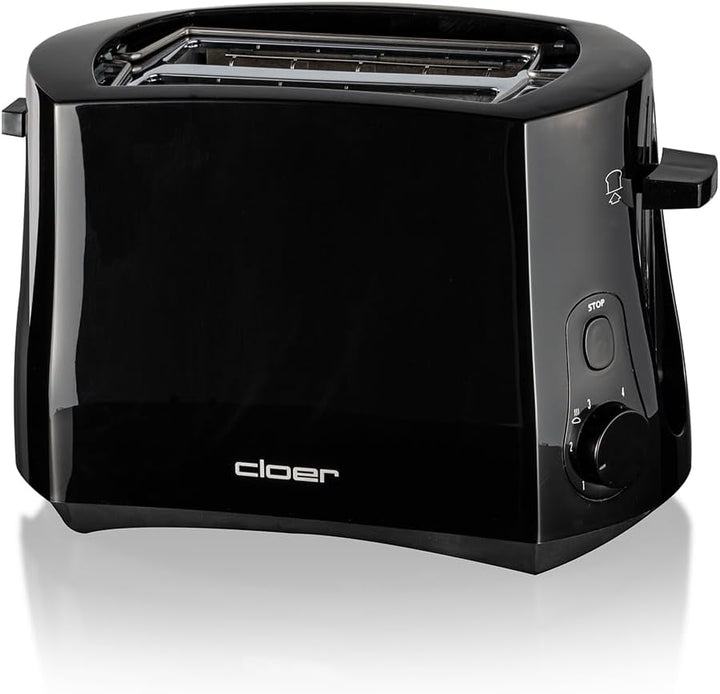 Cloer 3310 Cool-Wall-Toaster, 825 W, für 2 Toastscheiben, integrierter Brötchenaufsatz, Krümelschubl
