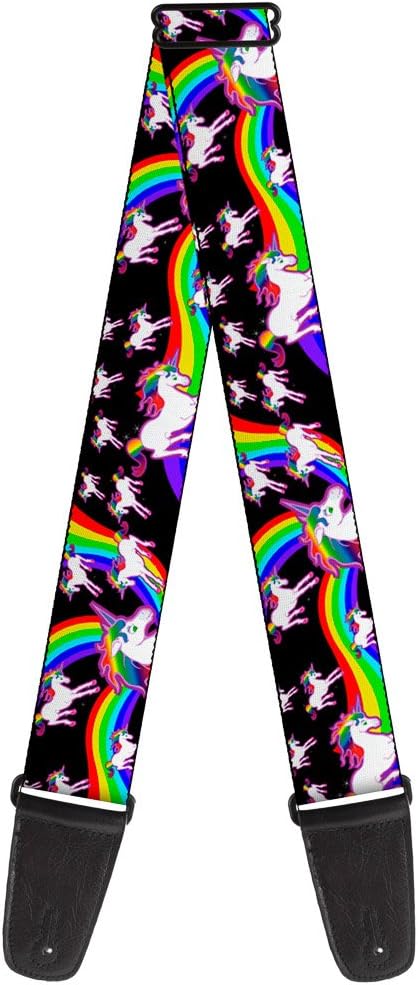 Buckle-Down GS-W32109 Gitarrengurt Einhörner Rainbow Swirl Schwarz, 5,1 cm breit, 73,7–137,2 cm Läng
