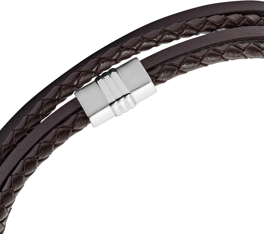 FOSSIL Casual texture Herrenarmband aus Leder oder Edelstahl mit Magnet-, Falt- oder Schnallenversch