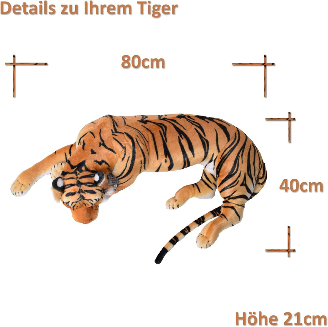 TE-Trend 18789 Plüschtier Tiger Kuscheltier Stofftiger lebensechte Raubkatze liegend Dschungel Stepp