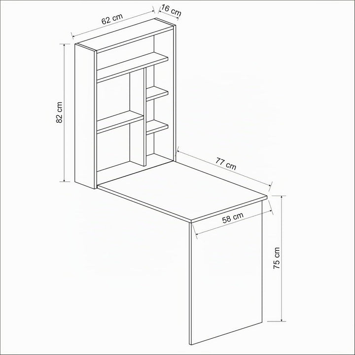 [en.casa] Schreibtisch Greve Wandklapptisch Weiss Walnuss-Optik Bürotisch Arbeitszimmer Wandtisch kl