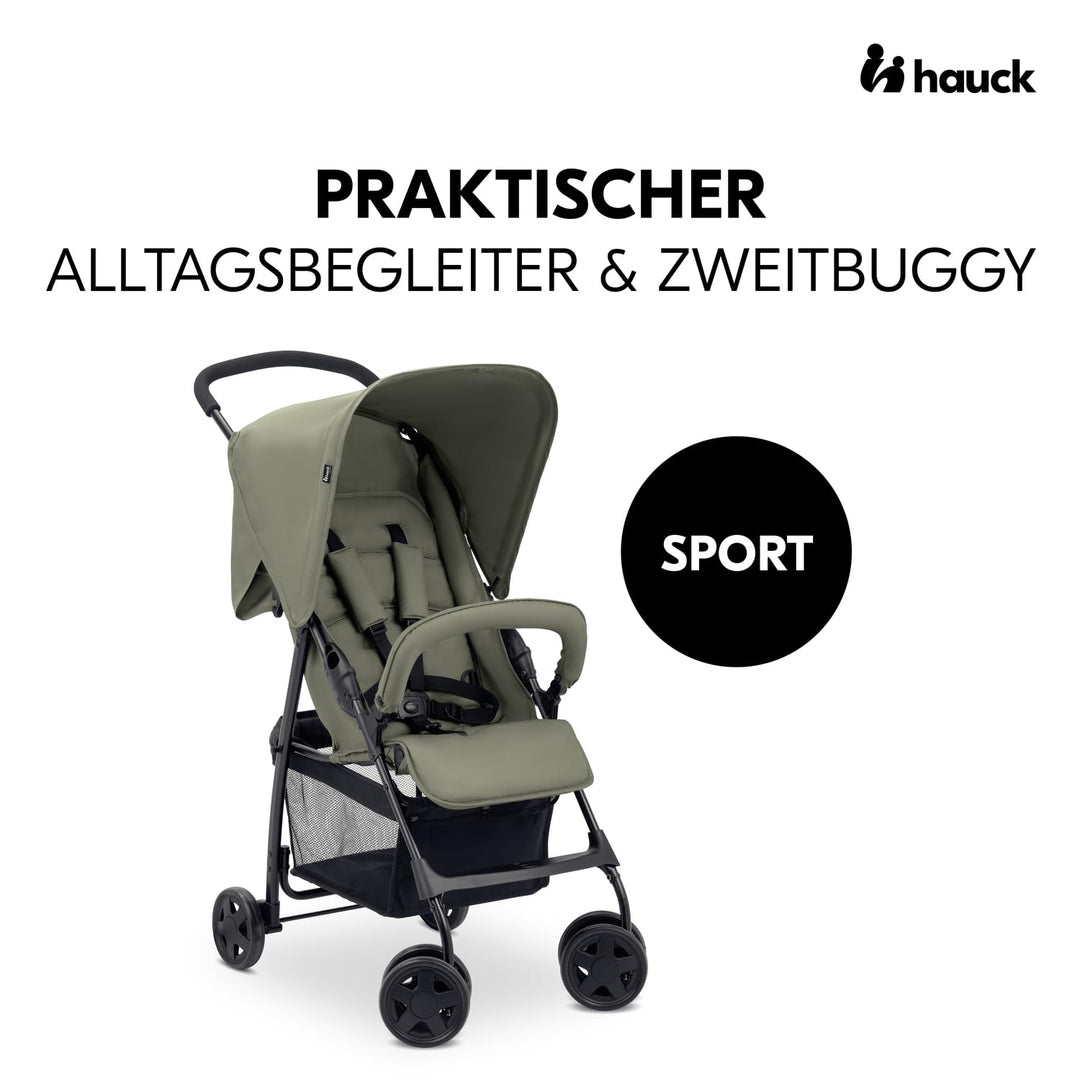 hauck Buggy Sport, Olive - Federleichter Reisebuggy 5,9 kg - mit Liegefunktion für Kinder ab Geburt