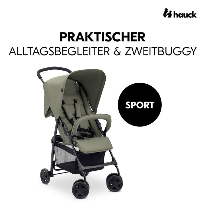 hauck Buggy Sport, Olive - Federleichter Reisebuggy 5,9 kg - mit Liegefunktion für Kinder ab Geburt