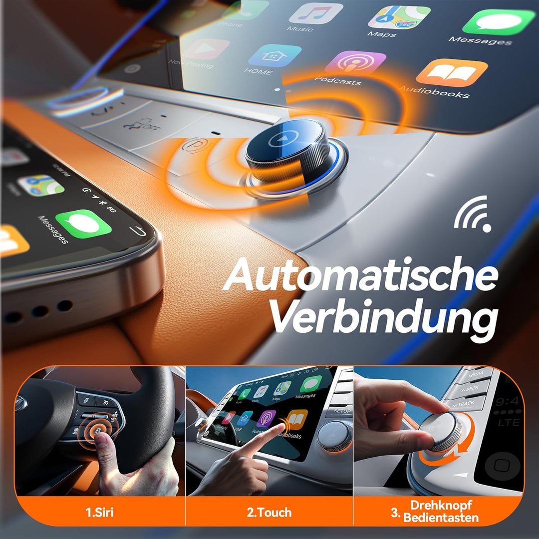 für Apple Carplay Wireless Adapter, 2.Generation, Auto-Verbindung, Keine Latenz, Plug&Play, Mini Wir
