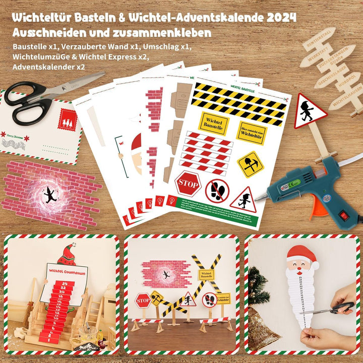WILDPARTY 64Pcs Wichteltür Zubehör Weihnachten mit Briefen, Miniatur Feentür Leuchtend Komplettset,
