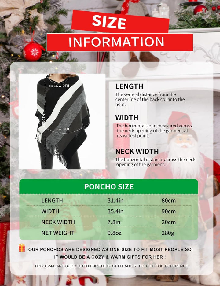Ferand Damen Gestreifter Poncho Pullover Vielseitiger Schal zum Wickeln mit Fransen für Herbst und W