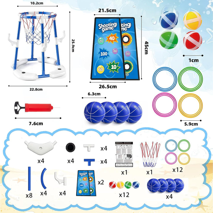 Ronronner 3-in-1 Pool Basketballkorb für Den Pool, Pool Spielzeug mit Sticky Ball Toss & Ring Toss,