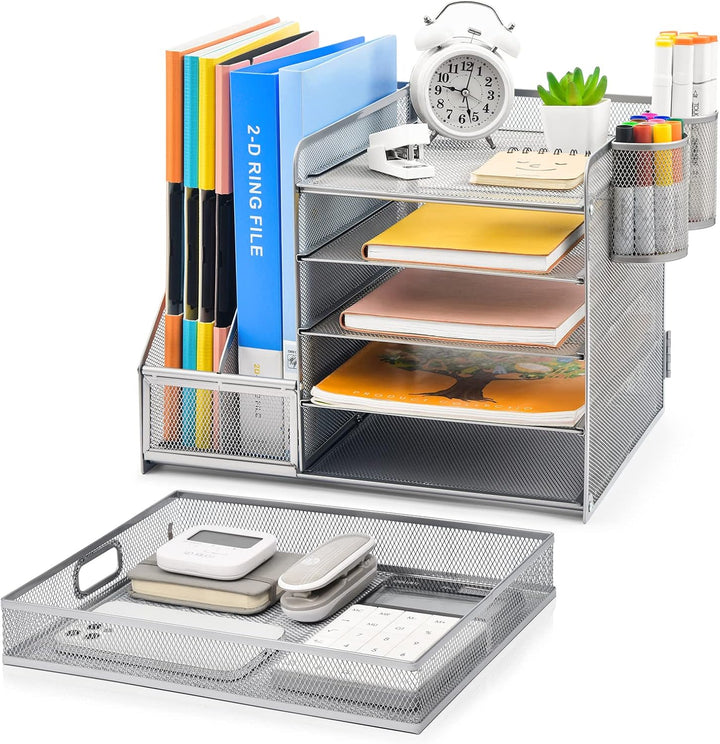 Marbrasse Schreibtisch Organizer mit Aktenhalter, 5 Ebenen Papier Briefablage mit Schublade und 2 St