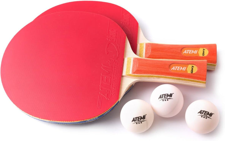 Atemi Tischtennis-Set (2X Schläger, 3X Bälle) Glory Serie - ITTF zugelassener Ping Pong Schläger & 3
