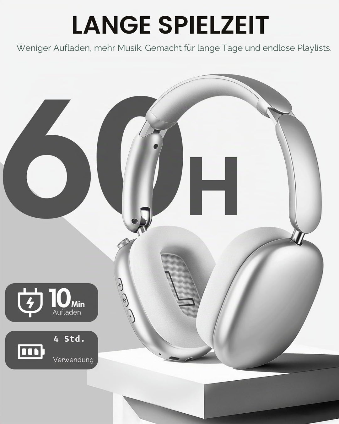 Wentronic Y02 Aktive Noise Cancelling Kopfhörer,60 Std.5 EQ-Musikmodi,Hi-Res-Audio,Tiefe Bässe,faltb