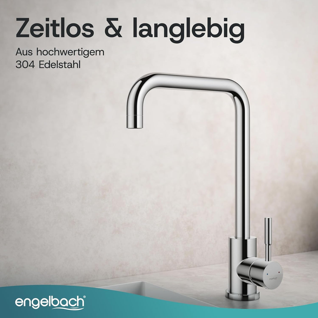 Engelbach® Wasserhahn Küche - 360° Schwenkbare Küchenarmatur aus 304 Edelstahl - inklusive tropffrei