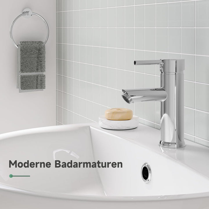 Wasserhahn Bad Chrom, Messing-Waschbecken Armaturen, Einhebelmischer Waschbecken für Bad, Gäste-WC,