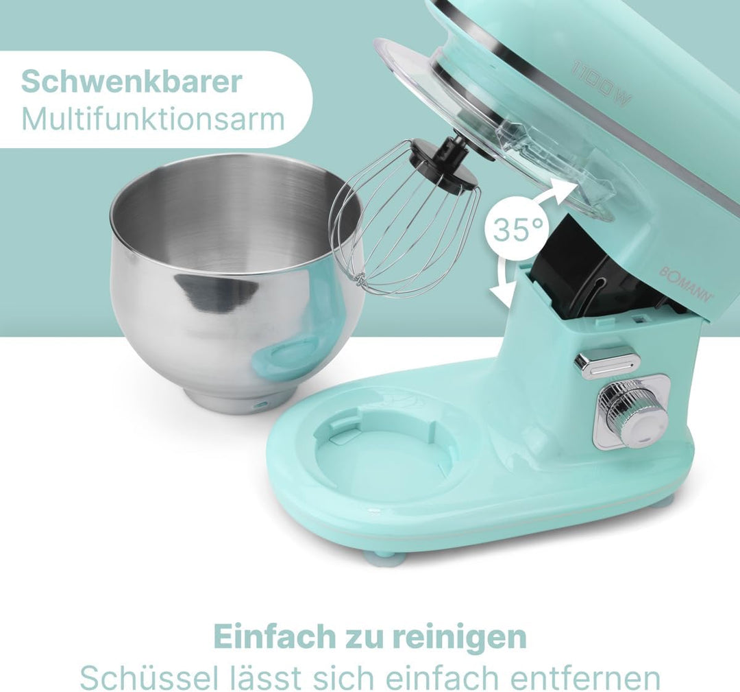 Bomann® Retro Küchenmaschine zum backen | Knetmaschine 5L |starker 1100W Motor | Teigmaschine inkl.
