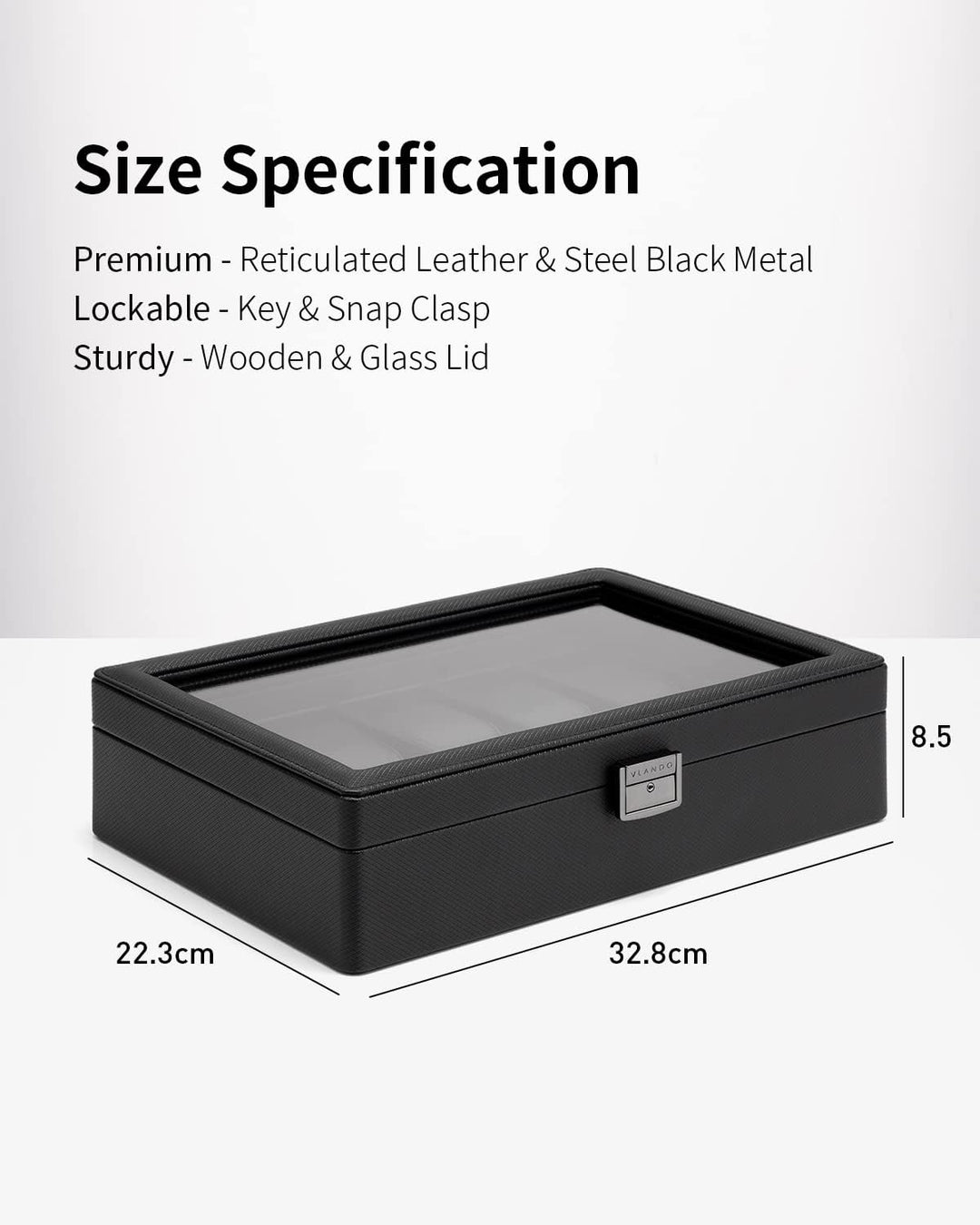Vlando Uhrenbox mit 10 Fächern, Uhrenkasten mit Glasdeckel, Uhrenaufbewahrung Herren, Uhrenvitrine m