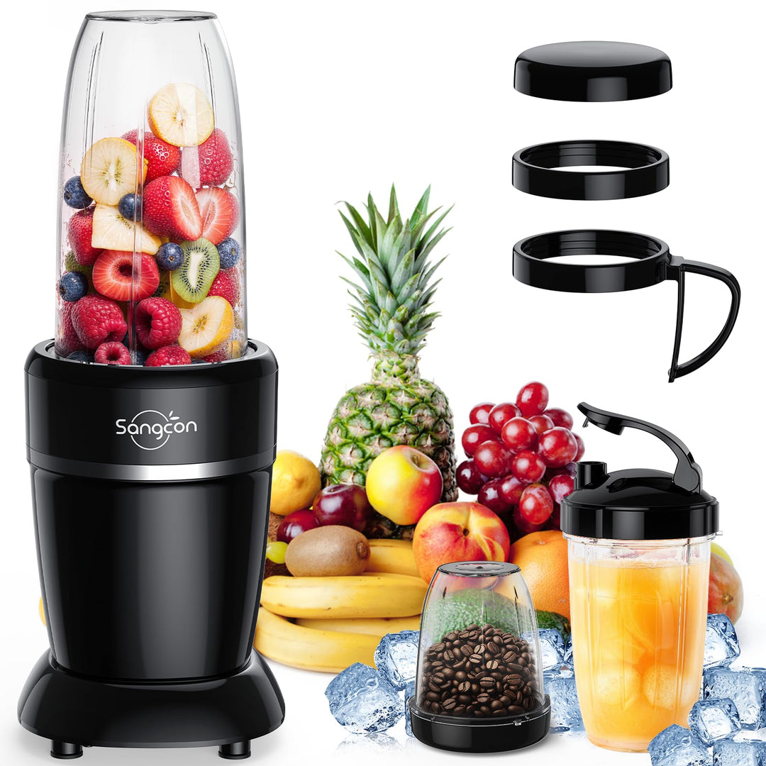Sangcon 1000 W Mixer für Smoothies, Mixer für die Küche mit 3 Tassen + 2 Auslaufabdeckungen + 1 Aufb