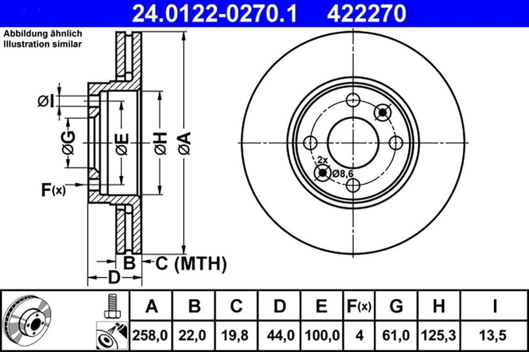 ATE Original Bremsscheibe - 2 Bremsscheiben - 24.0122-0270.1 - ECE-R90 Strassenzulassung