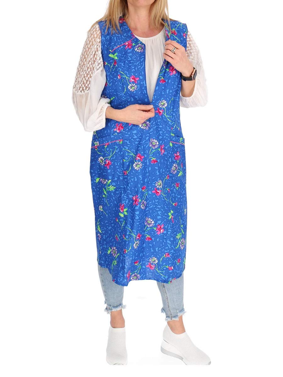 Reissverschluss Kittel RV Hauskleid Baumwolle Schürze Kochschürze 38 Blau, 38 Blau