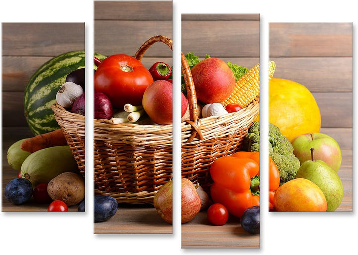 islandburner Bild auf Leinwand Korb Mit Bio Obst Und Gemüse Auf Holzuntergrund Bilder Wandbilder Pos