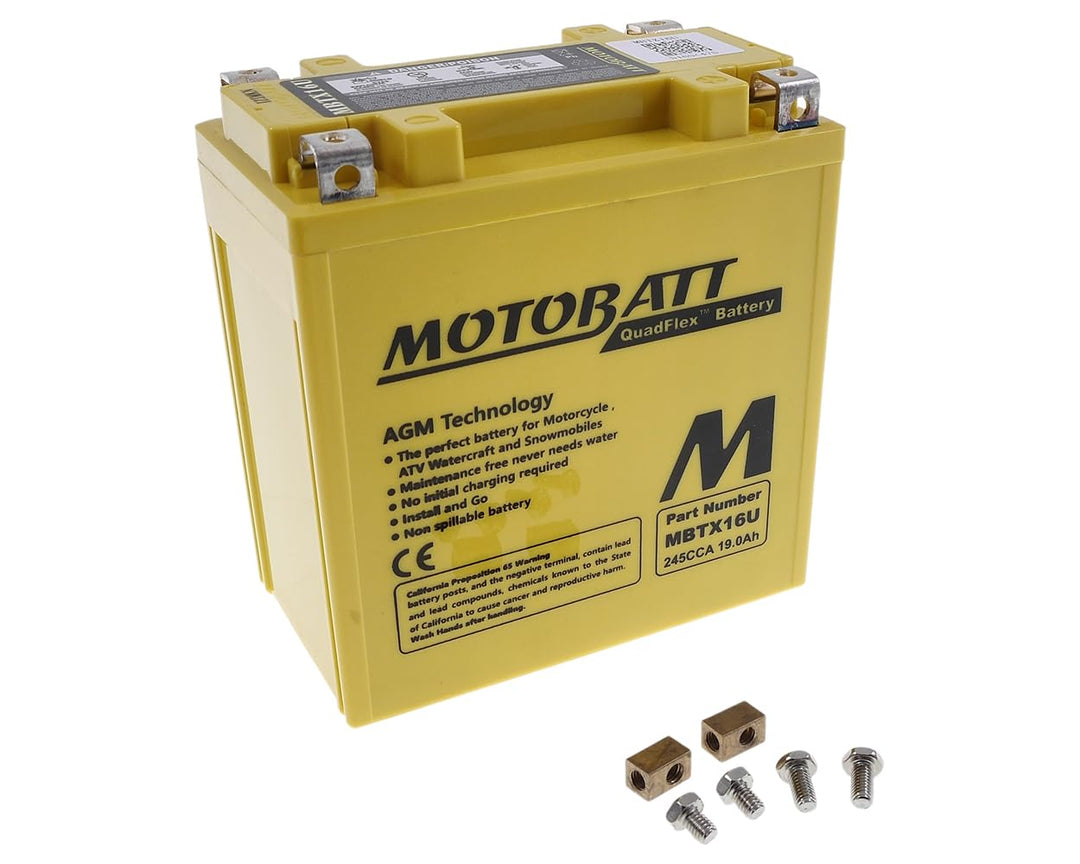 MOTOBATT Batterie 12 V 19 Ah (MBTX16U) [wartungsfrei &amp; versiegelt] kompatibel für Honda XL 1000 Vara