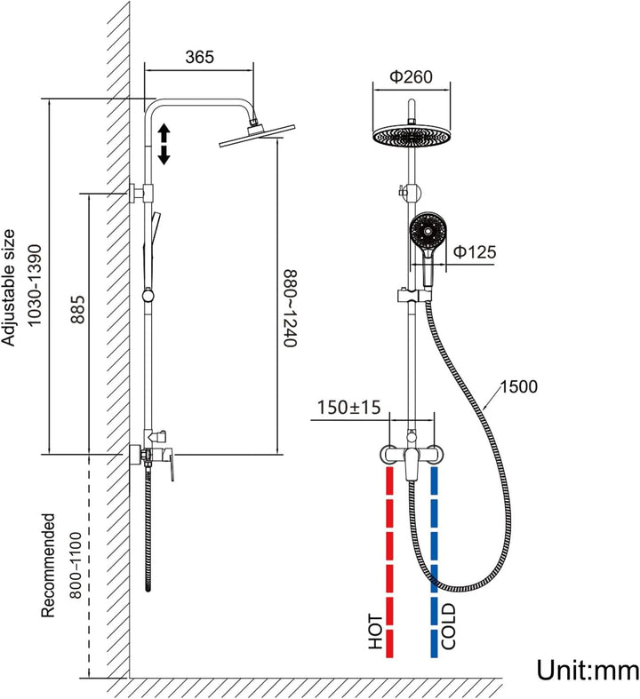 Duscharmatur Komplettset, Auralum Regendusche mit Armatur Höhenverstellbar 1-1,39m, Duschamaturenset