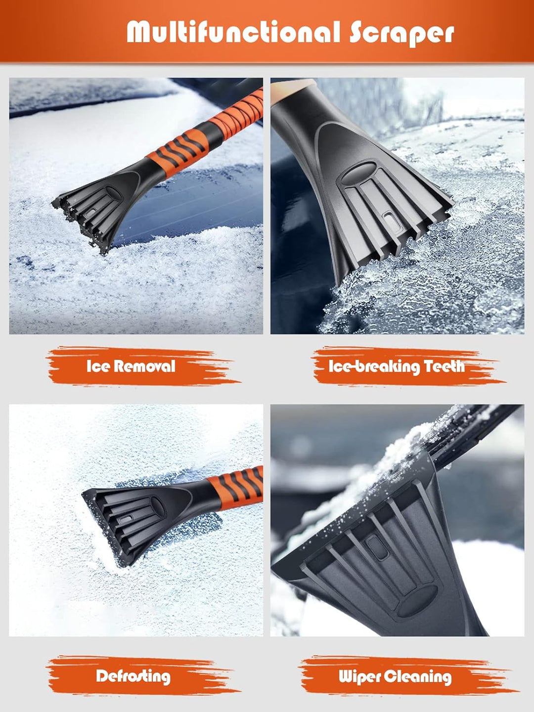 WARSUN Auto Eiskratzer 110CM Ausziehbare Eiskratzer Auto mit Besen 4in1 Schneeschaufel- und Schneebü