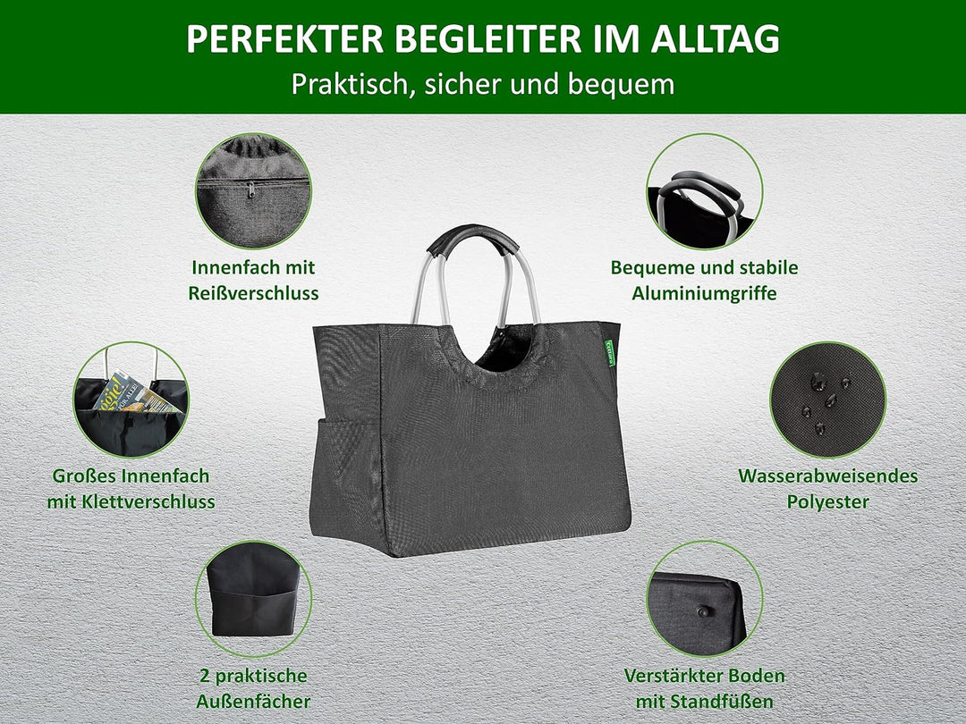 Cottara premium Einkaufstasche gross aus recycelten PET-Flaschen | nachhaltiger Einkaufskorb mit ver