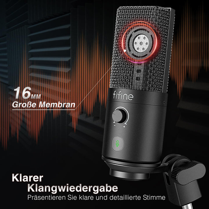 FIFINE USB Microphone Kit with Mute Button, Podcast Microphone with Boom Arm Stand for PC Computer,