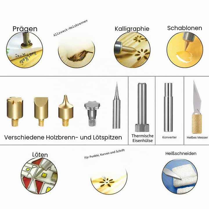 Brandmalerei-Set für Holz, 37 Stück, 60 W, Hobby, für Erwachsene, Brenner, für Holzscheitel, Kork, L
