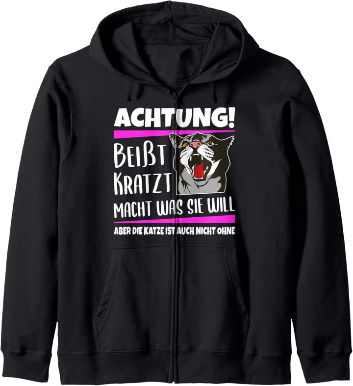 Achtung! Katze Beisst Kratzt Macht Was Sie Will Katzen Spruch Kapuzenjacke
