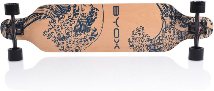 Byox Kinder Skateboard Longboard 41 Zoll, PU Rollen, ABEC-11, Gurt, bis 100 kg Schwarz, Schwarz