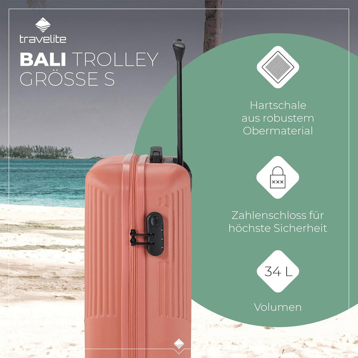 travelite 4-Rad Handgepäck Koffer klein 37 Liter, Gepäck Serie BALI: ABS Hartschalen Trolley erfüllt